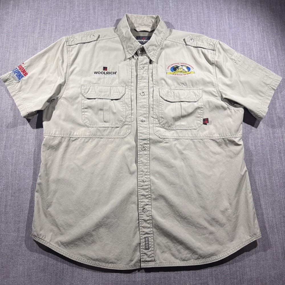 Woolrich Shirt Mens XL Beige Elite Vented Short Sleeve Button Front IDPA 2006